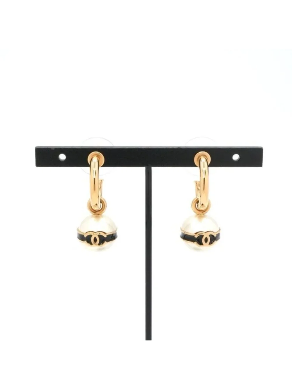 Chanel Earrings Gold Black CC Logo Hoop
